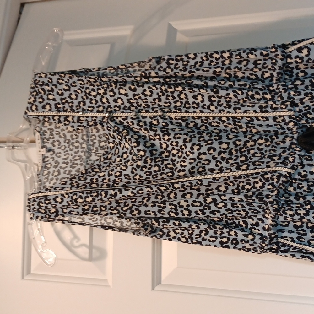 Rachel Roy blue cream black cheetah print sleeveless mini dress with drawstring - Picture 2 of 7